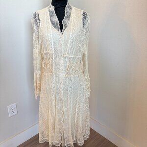 Vintage Marian Clayden Silk Slip Dress & Lace Duster Set Ivory Boho Romantic
